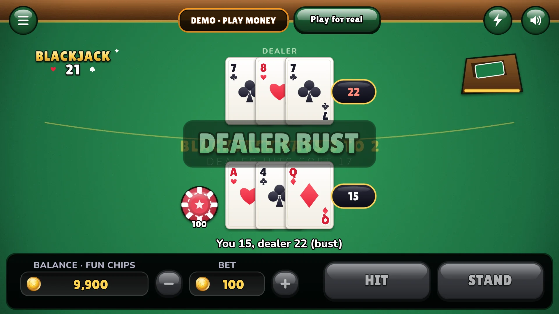 Beat the dealer to double your bet