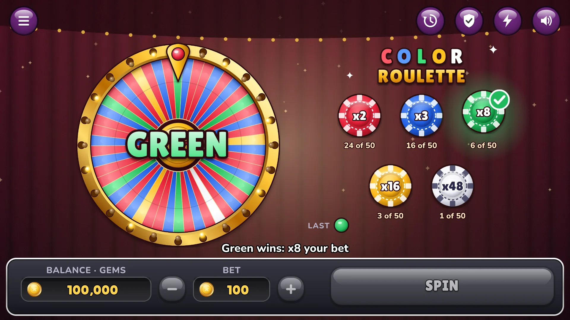 Rare colors pay more: green pays eight times