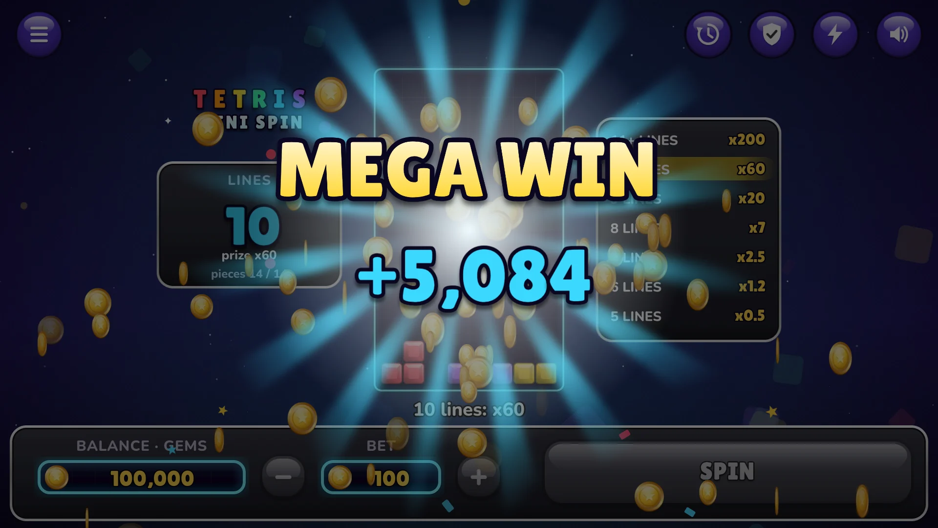 Clear many lines for a mega win