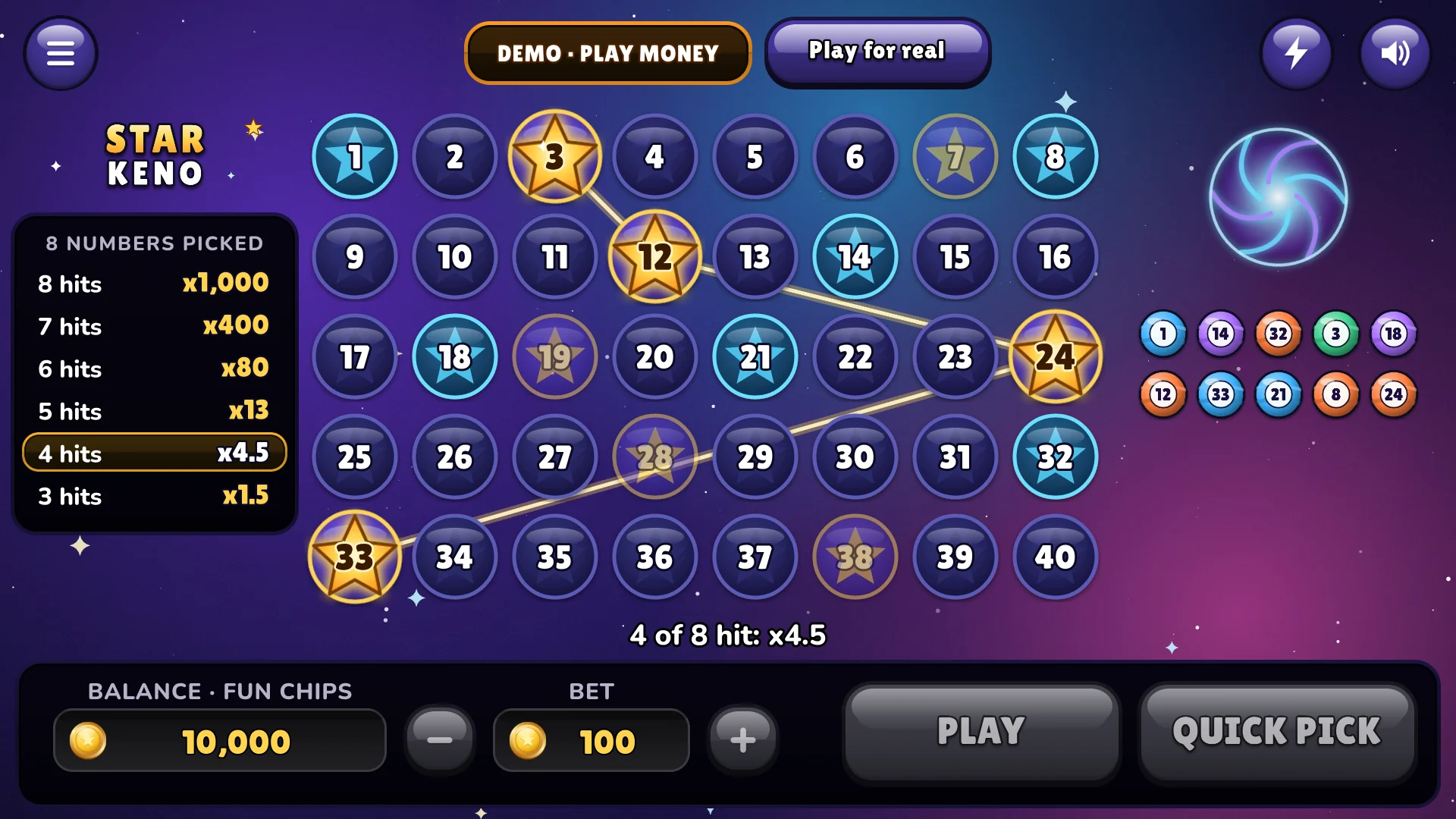 Matched numbers join into a constellation